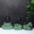 Sitting Buddha Monk Sculpture Set of 3 (Black-Green)
