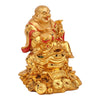Vivars Home Laughing Buddha Sitting on Wealth Bag Golden