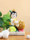 Vivars Home Marble Lord Krishna Ji (Bal Gopal Makhanchor) Idol - Green