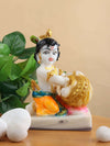 Vivars Home Marble Lord Krishna Ji (Bal Gopal Makhanchor) Idol - Orange