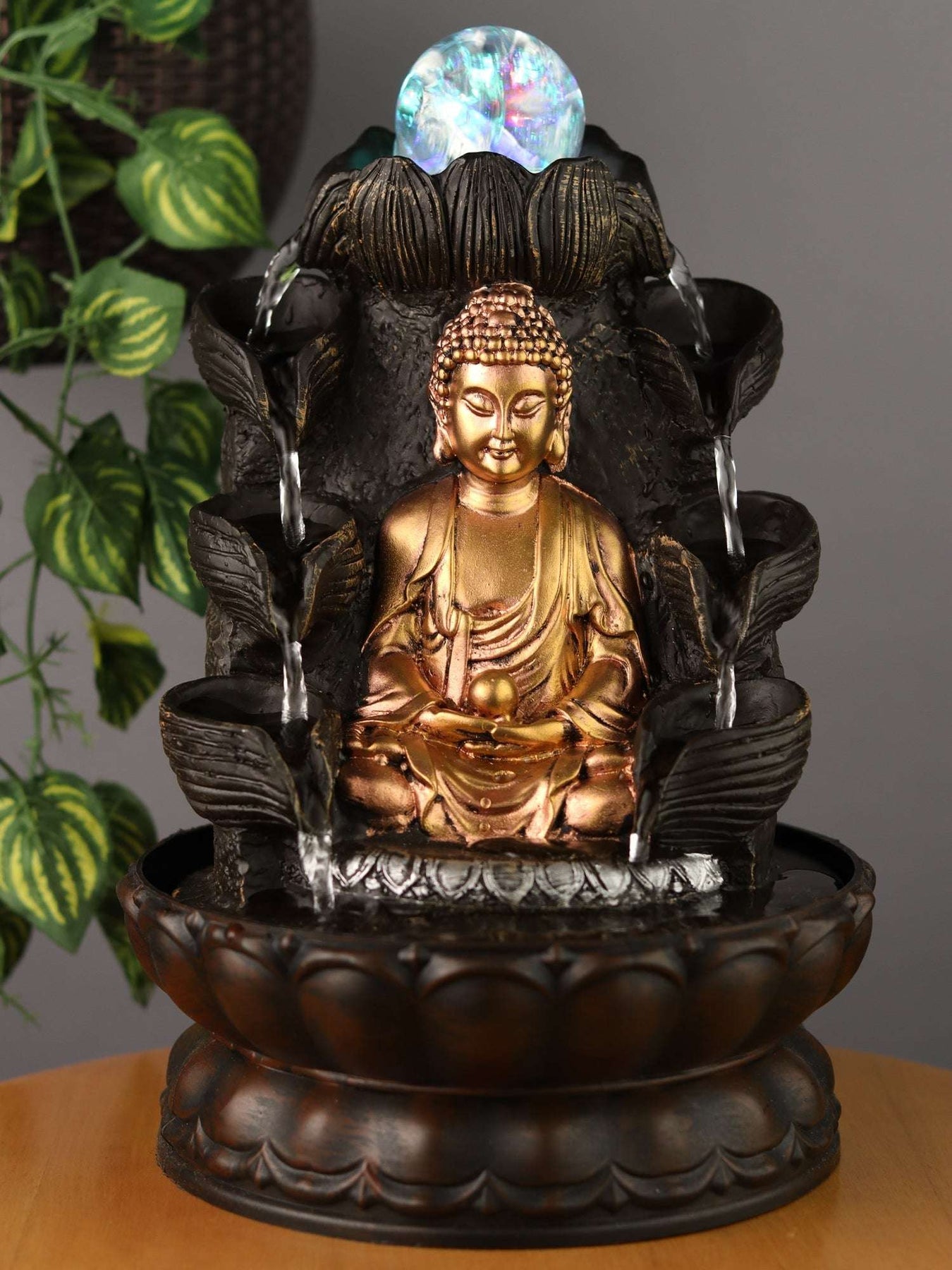 Lord Buddha Water Fountain with Crystal Ball and LED Light Enhance the ...