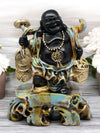 Vivars Home Black Cheerful Laughing Buddha Along with Money Bag for Health