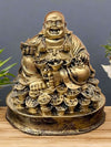 Vivars Home Antique Gold Laughing Buddha Sitting on Money