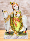 Vivars Home Marble Lord Krishna with Cow Idol Statue Showpiece