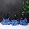 Sitting Buddha Monk Sculpture Set of 3 (Black-Blue)