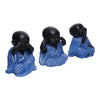 Sitting Buddha Monk Sculpture Set of 3 (Black-Blue)